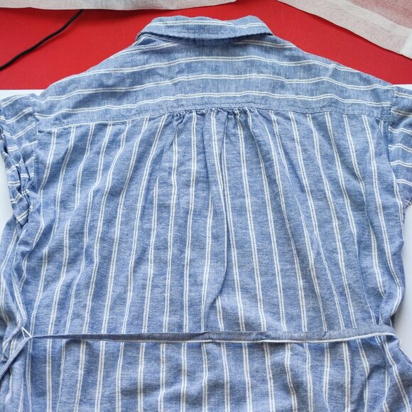 Lord And Taylor Midi Dress women's size L bluish grey white stripes sleeveless - Picture 4 of 11